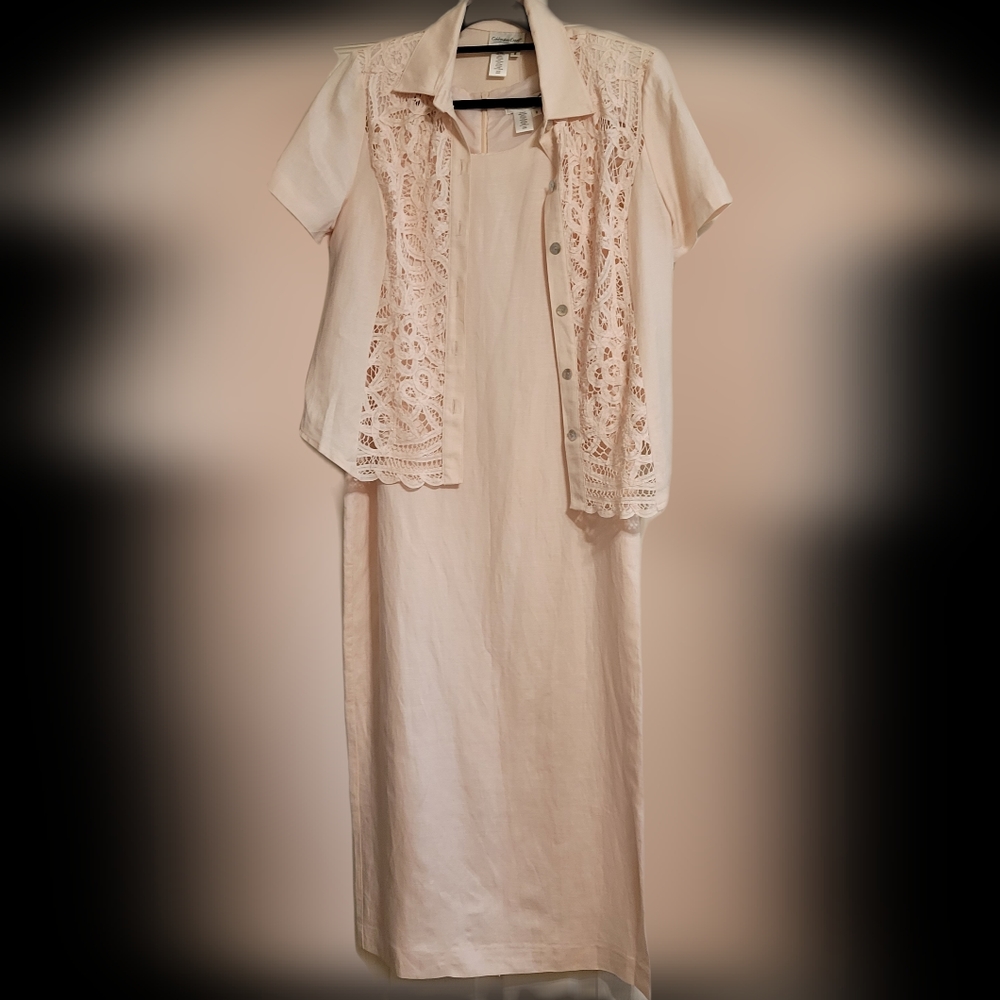 ColdWater Creek woman's Pink Battenburg jkt linen 2-piece dress size: 8